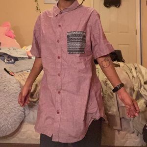 burgundy casual button up w/ patterned pocket